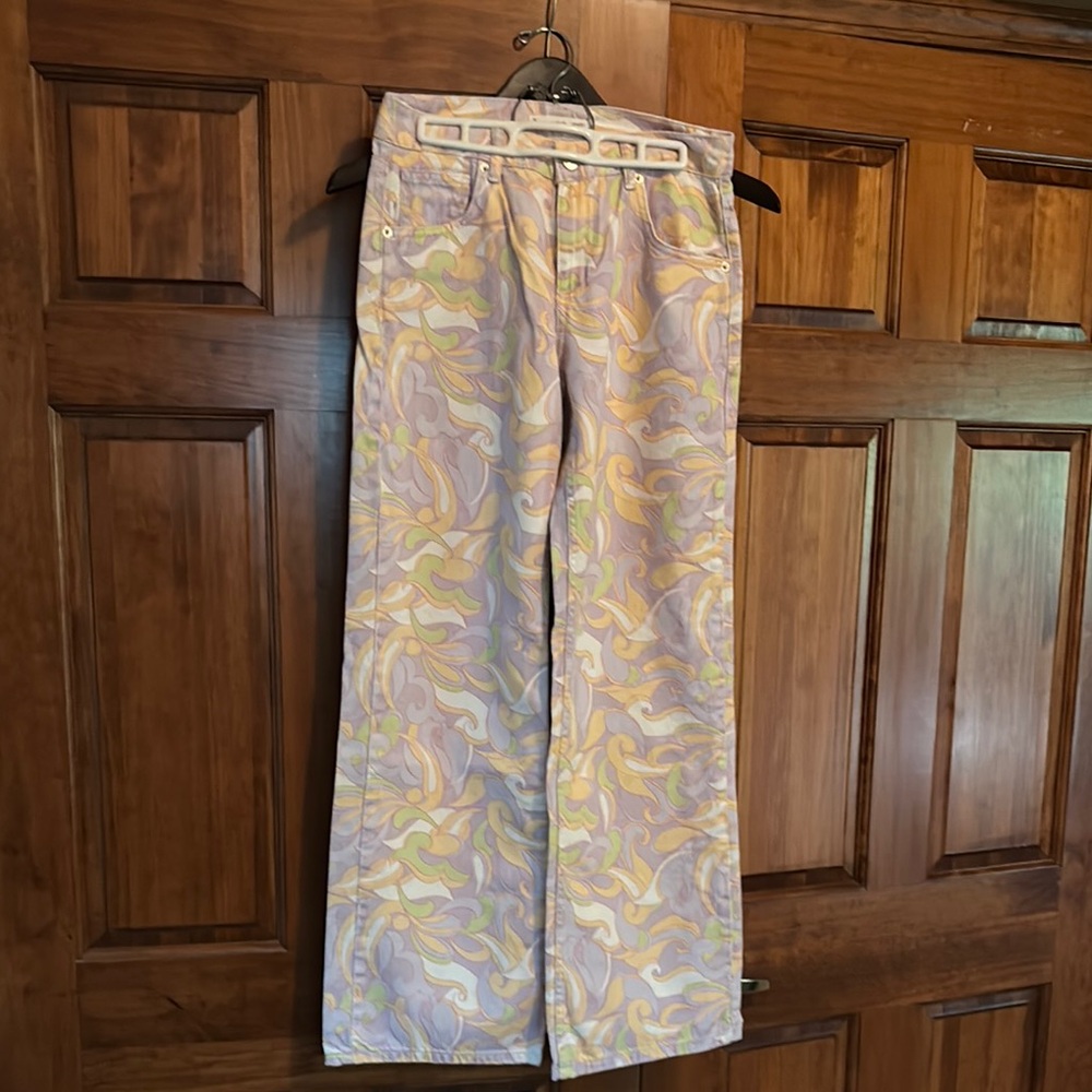 Mango Wide Leg Pants in Yellow and Purple